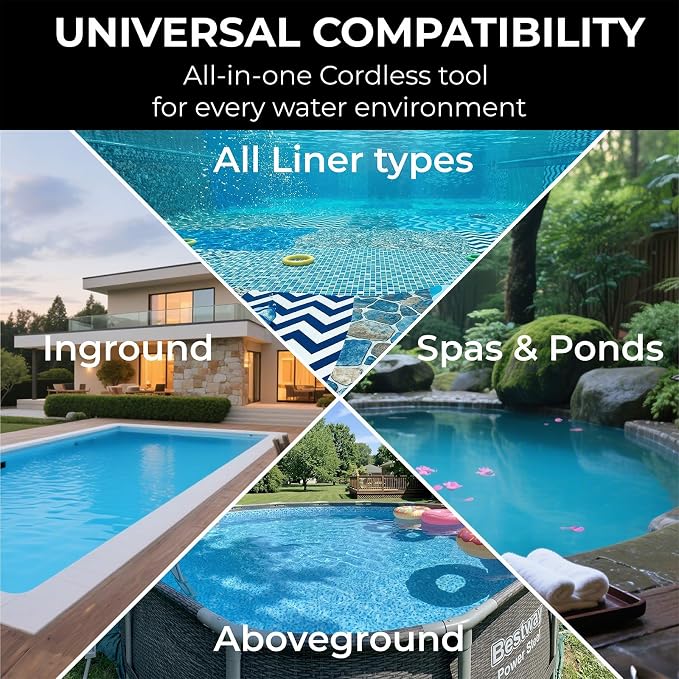 24V Cordless Handheld Pool Vacuum - 43,000Pa Hyper Suction, 3-Stage 3D Fiber Ball Micro-Filtration, Fine Filter, XL 0.3gal Canister, 7ft Pole & 2 Heads, for Inground & Above Ground Pools, Spas