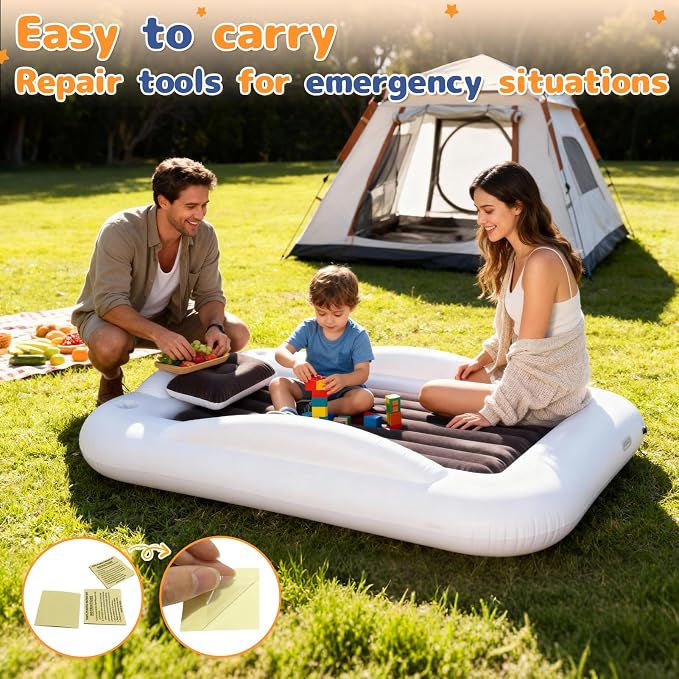 Inflatable Toddler Travel Bed - Portable Toddler Kids Travel Bed with Safety Sides Complete Kids Air Mattress Set with High-Speed Pump, Ideal for Vacation Camping and Sleepover (60 Inches)
