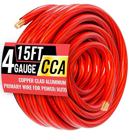 4 Gauge Wire 15FT Red Copper Clad Aluminum CCA Battery Cable, Primary Power/Ground Cable for Car Audio Speaker, RV Trailer, Amp, Inverter RV Truck, Marine, Solar Equipment, Translucent Jacket