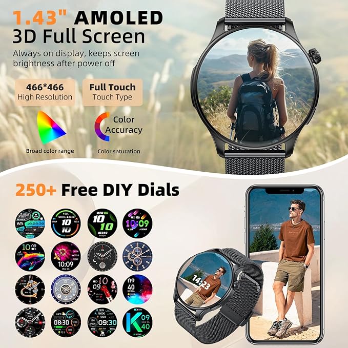 Smart Watch for Men Women Fitness Tracker: Smartwatch for Android Phones iPhone Compatible Samsung Bluetooth Call Answer/Make Watches for Men Heart Rate Sleep Monitor IP68 Waterproof 120+Sports Model