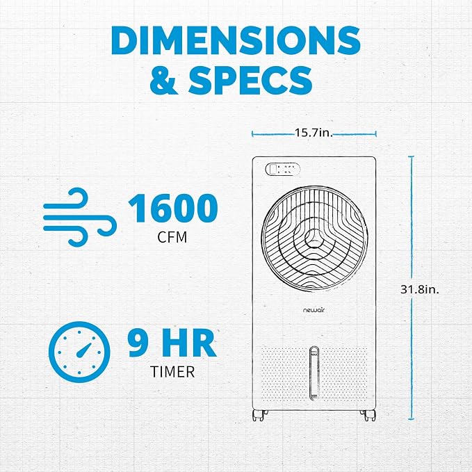 Newair Evaporative Air Cooler | AC Portable Air Conditioner Alternative with 1,600 CFM Airflow | Room Cooling Fan for Bedroom, Garage & Indoor Use | White