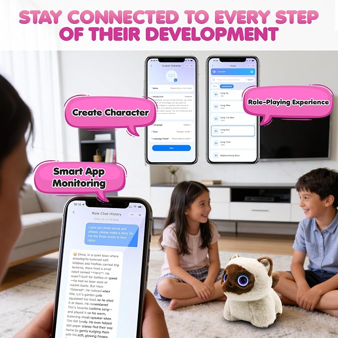 Contixo AI Pixie-Paw Smart Interactive Plush Cat – Voice-Responsive, Touch-Activated, Expressive Eyes, AI Companion Stuffed Animal for Kids & Pet Lovers, Brown