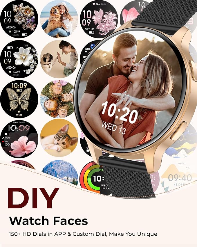 Smart Watch for Women, 1.27" HD Fitness Tracker with 4 Bands & Necklace Gift Set, Heart Rate SpO2 Sleep Monitor, 120+ Sport Modes, Call & Notifications, Smartwatch for Android iPhone, 40mm Black Gold