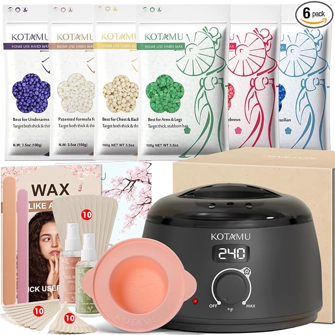 KOTAMU Waxing Kit-Professional Wax Warmer for Women& Men Hair Removal,Black Waxing Machine With Silicone Pot, Sensitive Skin Friendly Body Wax Kit Ideal for Face Bikin Brazilian Leg Home Salon