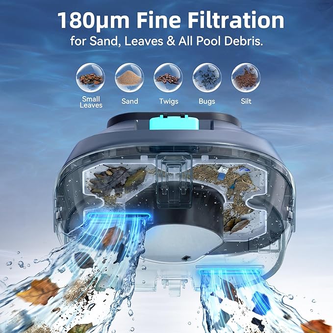 X2 Robotic Pool Vacuum, Cordless Pool Cleaner with 200-Min Runtime, Auto-Parking, 3.3h Fast Charging, for Above-Ground & Flat-Bottom Inground Pools up to 1290 sq.ft, Blue