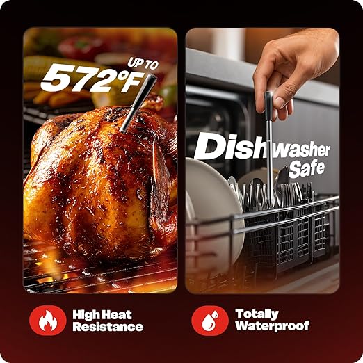 Smart Bluetooth Wireless Meat Thermometer Digital, 6 Accuracy Sensors, 0.5S Instant Read Food Thermometer, 2-in-1 100H Battery Fast Charge Base, APP Control & Custom Menu for BBQ, Grill, Smoker, Oven.