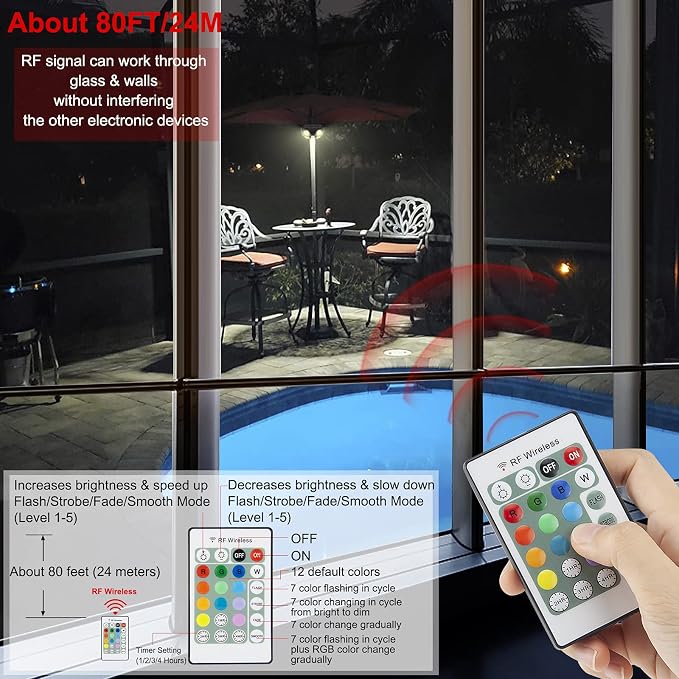 HONWELL Patio Umbrella Light Outdoor Wireless Battery Operated LED Table Umbrella Lights with Remote, 12 Color Changing Outside Umbrella Pole Light, Camping Lights for Umbrellas (Brown)