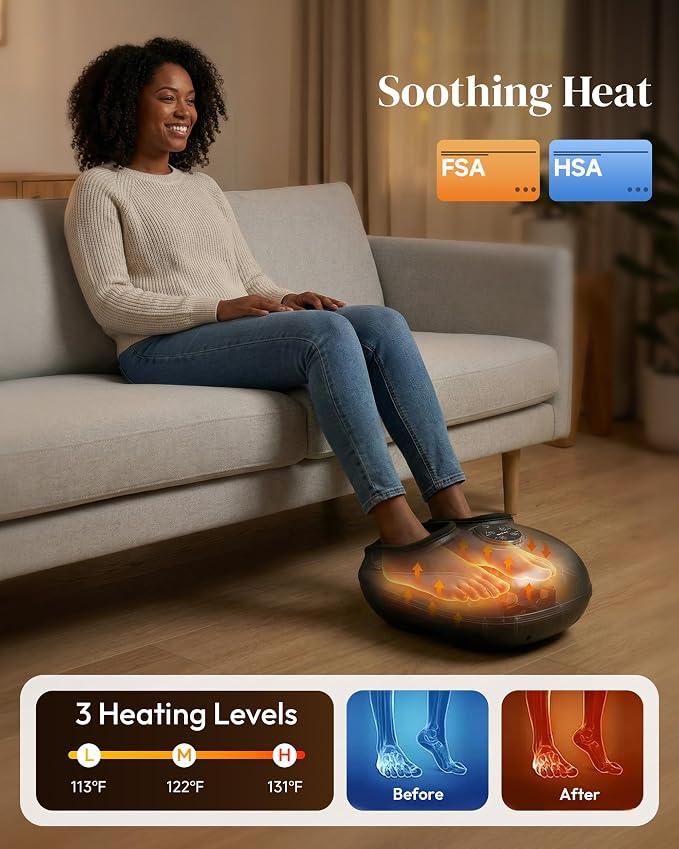 Shiatsu Foot Massager with Heat FSA Eligible HSA, Gift for Men Women | [2026 Upgraded] Compression, Vibration, Deep Kneading Massager for Plantar Fasciitis, Neuropathy, Remote Control
