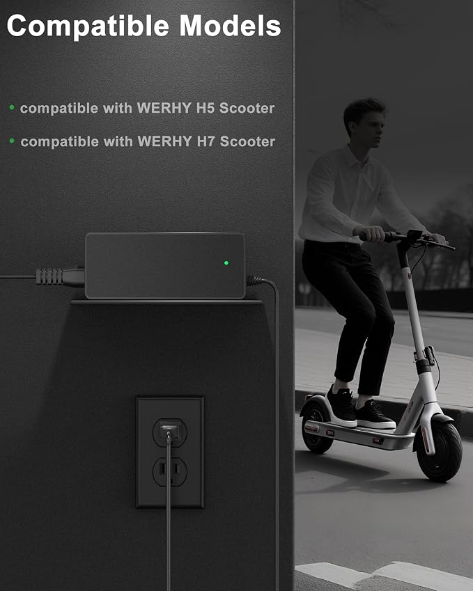 VHBW 42V Replacement Compatible with WERHY H5 H7 Electric Scooter Charger – Fast & Safe Charging for 36V Lithium Battery