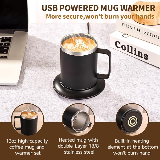 Birthday Gifts for Dad Husband Brother Friend, 12oz Heated Coffee Mug with Glowing Warmer Set,Funny Valentines