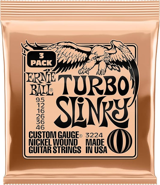 Ernie Ball Turbo Slinky Nickel Wound Electric Guitar Strings 3-pack, 9.5-46 Gauge (P03224)