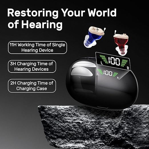 NOVAHEAR Rechargeable In-Ear OTC Hearing Aids for Seniors - Invisible Mini Hearing Amplifiers - Digital Hearing Devices with Portable Charging Case for Adults