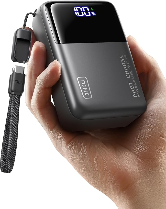 INIU 100W Fast Charging Power Bank, Smallest 25000mAh High Capacity Laptop Portable Charger, 3-Port Battery Phone Pack with Detachable USB C Cable for Travel, Families, Outdoor, Hiking, Metallic Black