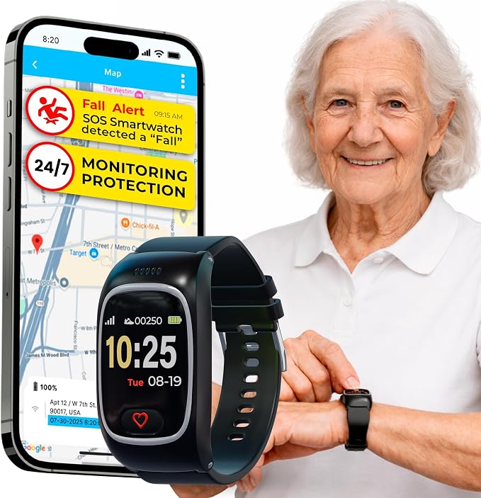 Seculife Medical Alert Smartband for Seniors — Alerts Go Direct to Family, No Call Center | Auto Fall Detection, GPS Tracking, Heart Rate Monitor, 2-Way Calling, SOS Button, Waterproof Wearable
