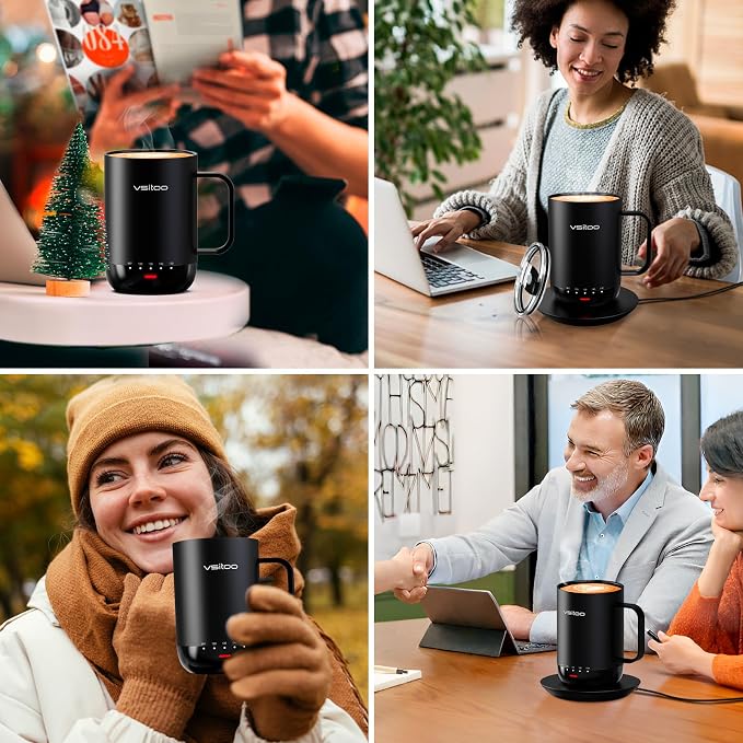 VSITOO S3 Pro 16oz Smart Self Heating Coffee Mug, Heated Coffee Mug with AI Auto-Sensing Temperature Control, 120-150℉ Rechargeable Smart Mug Warmer, IPX7 Waterproof, Gift for Men Women, Black