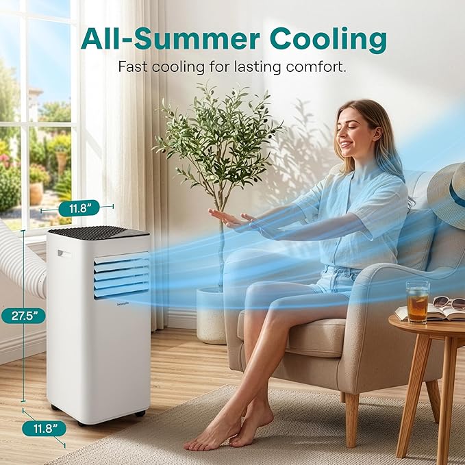 SereneLife Portable Air Conditioner 8000 BTU | 3-in-1 Cooling, Fan and Dehumidifier | 24-H Timer with up to 350 sq ft Coverage | AC Unit for Bedroom, Home & Office | Includes Window Kit & Remote