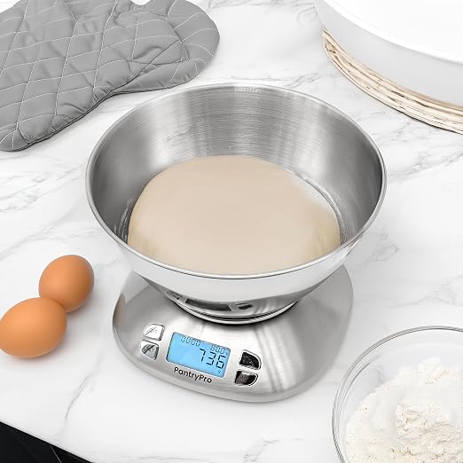 PantryPro Digital Kitchen Scale with Bowl - Gold Stainless Steel 12lbs Capacity - LCD Display Grams and Ounces Battery Included