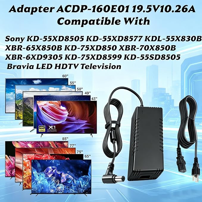 for Sony acdp-240e01 19.5V10.26A AC/DC Adapter Compatible with Bravia LCD TV KD-65XD8505, 200W Power Supply Cord Cable PS Wall Home Charger Mains PSU.Replace Part Number ACDP-160D01