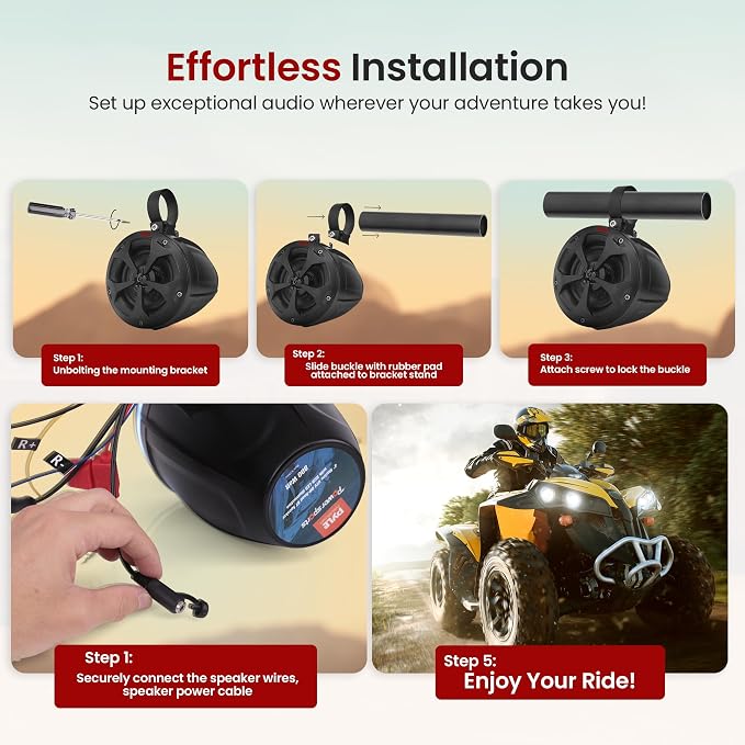 Pyle 4” Water-Resistant Off-Road Speaker System with 800 W Power, Compact Marine-Grade Audio for ATV, UTV, 4x4 and Jeep Vehicles – Durable Waterproof Speaker Design for Outdoor Use