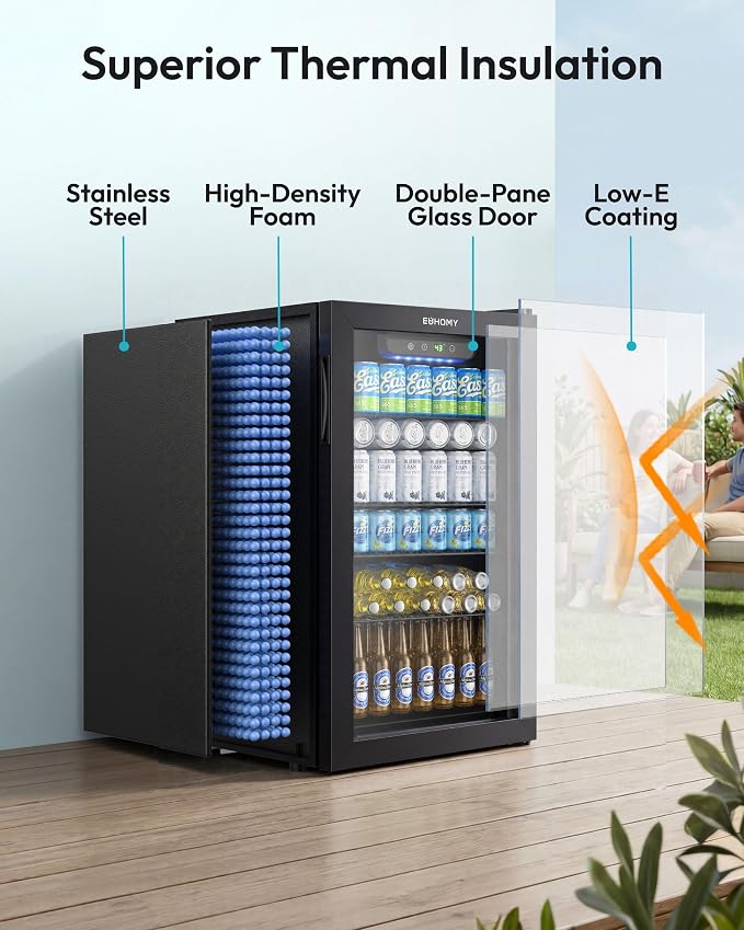 EUHOMY Beverage Refrigerator and Cooler, 128 Can Mini fridge with Glass Door, Small Refrigerator with Removable Shelves for Soda Beer or Wine, Home/Bar/Office, Black