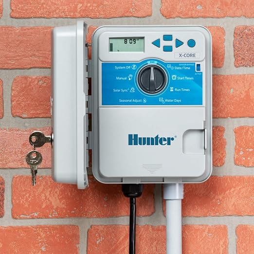 Hunter X-Core XC400 4 Zone Outdoor Sprinkler Controller, Weather-Resistant Irrigation Timer for Lawn and Garden, Easy Install, Automatic Watering System