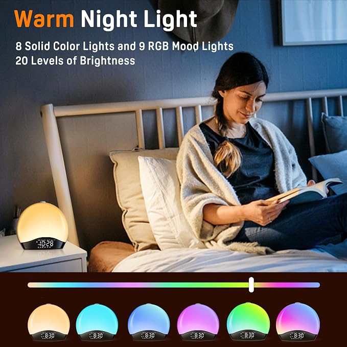 JALL Sunrise Alarm Clock for Bedrooms with White Noise Sound Machine, Wake Up Light Alarm Clocks for Heavy Sleepers & Kids, Dual Alarms, Nightlight, Sleep Timer, Bluetooth Speaker