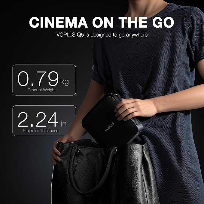 Thinnest 2.24" Smart Mini Projector with WiFi and Bluetooth, Auto Focus & Keystone Portable Outdoor Projector, VOPLLS 4K Support Home Movie Projector