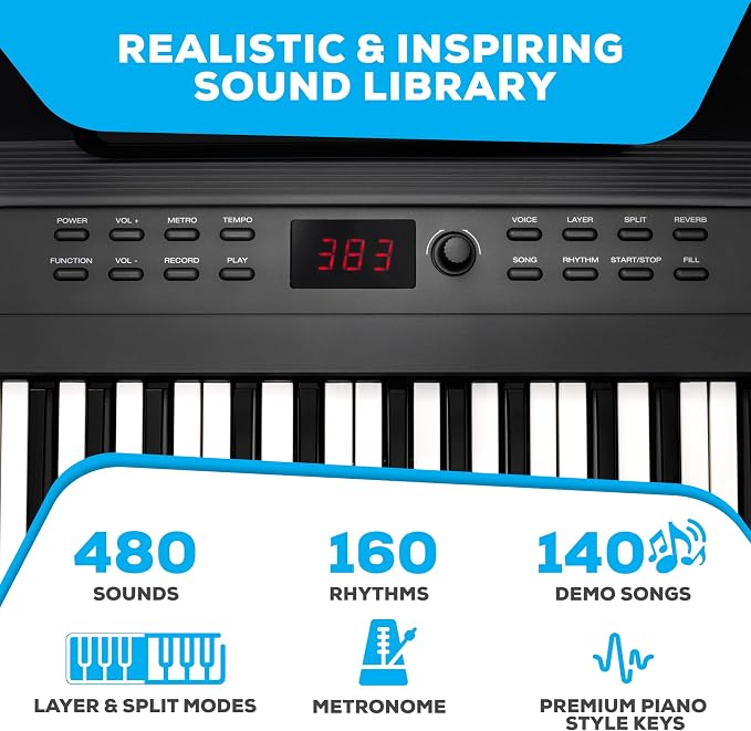 Alesis 88 Key Keyboard Piano with 480 Sounds, Speakers, USB MIDI, Carry-Bag, Stand, Headphones, Pedal and Piano Lessons for Beginners