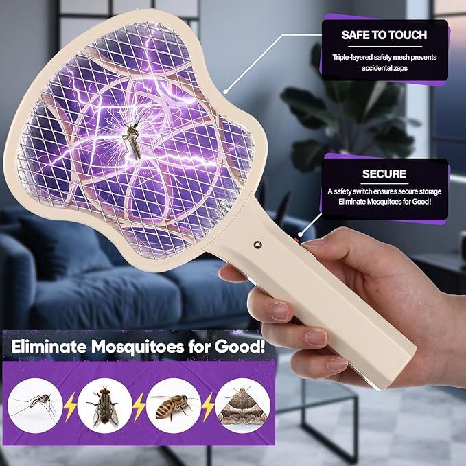 6 Pack Electric Fly Swatter Racket 3000v Bug Zapper Racket Mini Handheld Fly Swatter Mosquito Zapper with 2-Layer Safety Mesh Zappers for Indoor Outdoor Home Vehicle Placement Camping