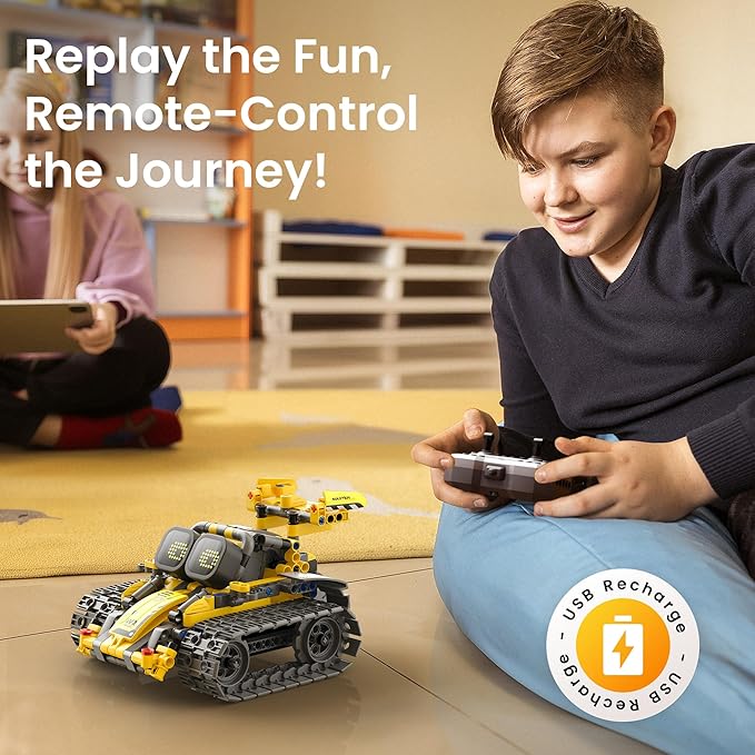 Sillbird Bundle - 2 Items Robot Building Kit with Remote Control Gifts for Kids Boys Ages 8-13, Coding Christmas STEM Robotic Technic Racer Car Toys for Birthday