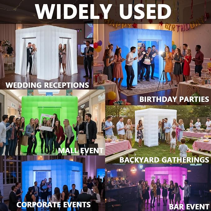 SAYOK Portable Inflatable Photo Booth Enclosure (White, One Door, 8.2x8.2x8.2ft) Photo Booth Backdrop Inflatable Cube Tent for Wedding Birthday Graduation Party Event
