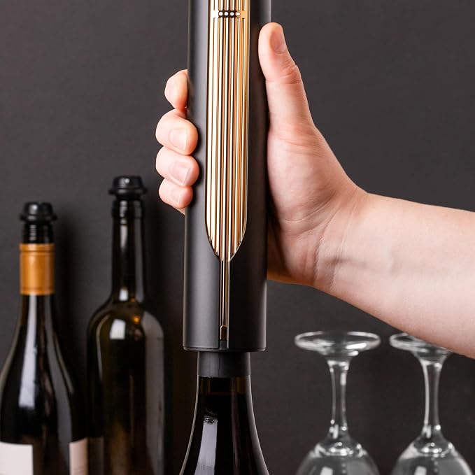 Levare - Electric Wine Bottle Opener, Rechargeable Automatic Cork Remover with USB Charging Base and Foil Cutter, Lithium Battery Powered, Ideal Gift for Wine Enthusiasts, Housewarmings, and Weddings