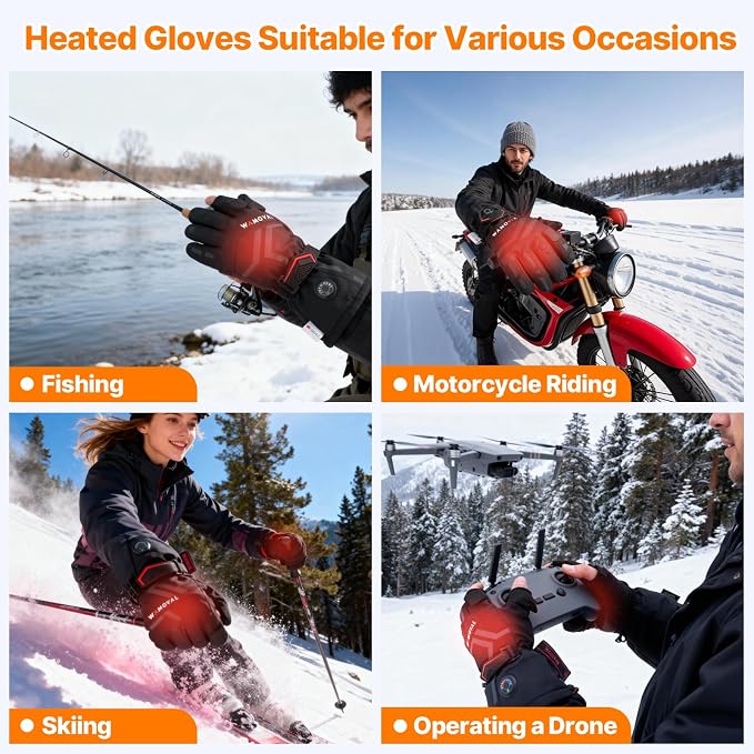 Heated Gloves, 7.4V Rechargeable Hand Warmer for Men Women, Up to 8 Hours, 3 Heat Settings, Windproof Thermal Fleece 3-Finger Magnetic Flip for Hunting/Fishing/Photography/Drone, Touchscreen