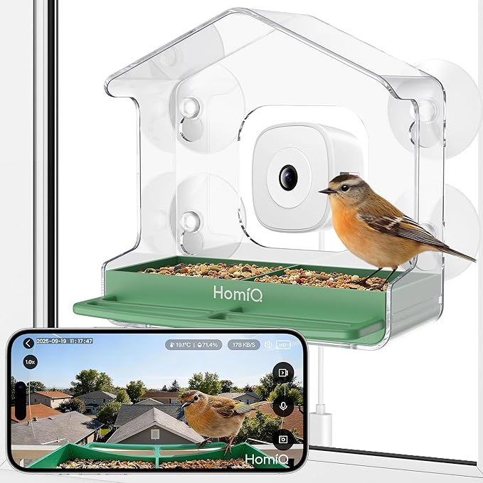 Smart Bird Feeder with Window Camera, 2K HD Camera for Window Viewing, AI BirdSpecies Recognition & Instant Alerts, Sturdy Acrylic Outdoor, Alexa Compatible, Gift for Bird Lovers