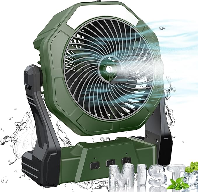 Ausic Portable Misting Fan for Outdoor Cooling, [16-65Hrs] Battery Powered Mist Fans with Water Misters & LED Lantern, 8-Inch, 250mL Tank, for Patios, Home, Outside, Camping, Outdoor&Indoor Use