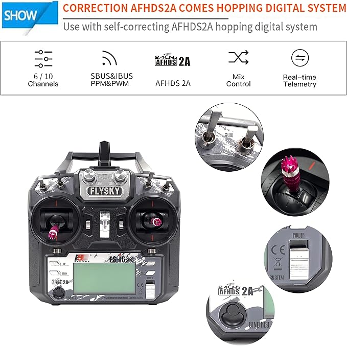 FLYSKY FS-i6X 10CH 2.4GHz RC Transmitter Controller with FS-iA6B Receiver Upgrade Cable for RC Boat Racing Drone (Mode_2)