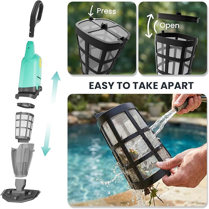 Cordless Pool Vacuum for Above Ground & Hot Tubs, Powerful Suction for Leaves, Sand & Debris, 18GPM