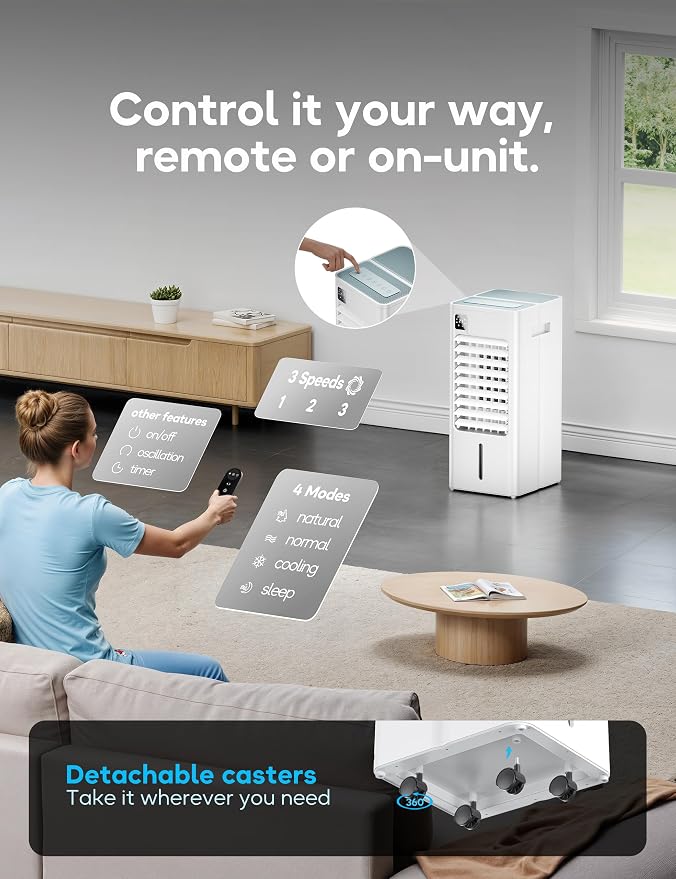 Portable Air Conditioner Windowless, Evaporative Cooler with Screen, Remote, 3 Speeds, 12H Timer-05