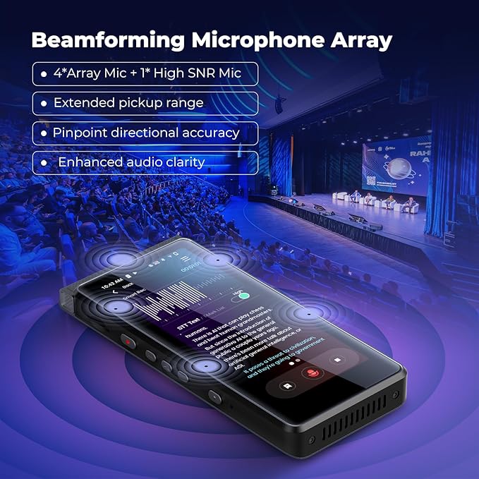 Innioasis PR1 AI Voice Recorder, Transcription & Translation with AI, 3.99 inch 64GB Smart Summarize, Offline AI Processing Note Taker for Meeting & Lectures, Translation for Business Travel, Black