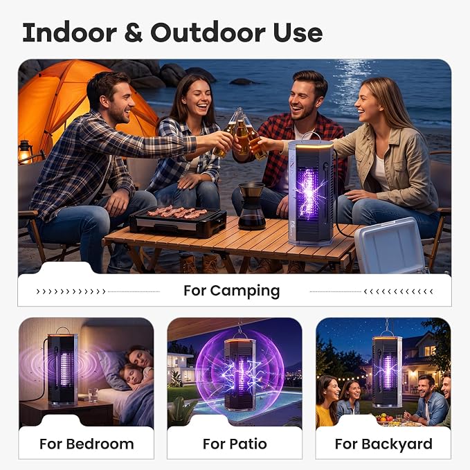 4200V Electric Bug Zapper, Dual-Mode Mosquito & Fly Zapper Indoor Outdoor, IPX5 Waterproof Plug-in Insect Trap for Patio, Backyard, Camping - Advanced Grid Design for Home