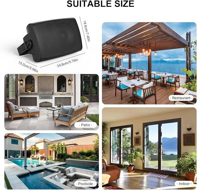 Herdio 5.25" Passive Outdoor Speakers Waterproof Wired, 300W Wall Mount Speakers with Superior Sound,Dual Swivel Brackets for Patio/Deck/Backyard (Pair, Black)
