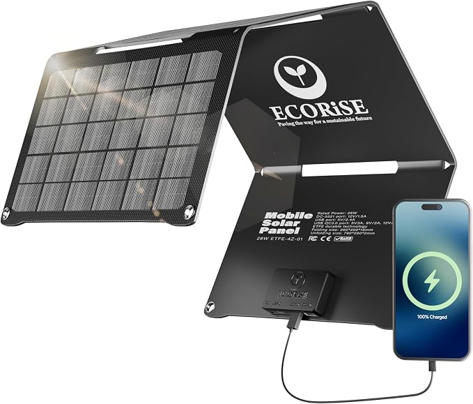28W Solar Panel Charger, Foldable Portable Solar Charger with USB-C and Dual USB-A Outputs for Phones, Tablets, Power Banks, Camping, Hiking, Backpacking and Emergency Preparedness