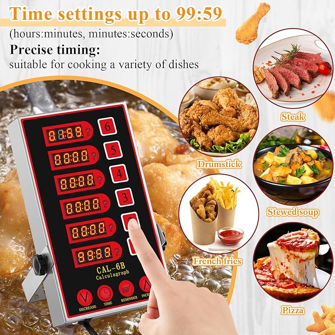 Relaxweex 1 Pack Digital Kitchen Timer, Commercial Cooking Timer with Loud Alarm, Large LCD Display, for Restaurants, Baking, Labs, Multiple Independent Countdown Timers (6 Channel)