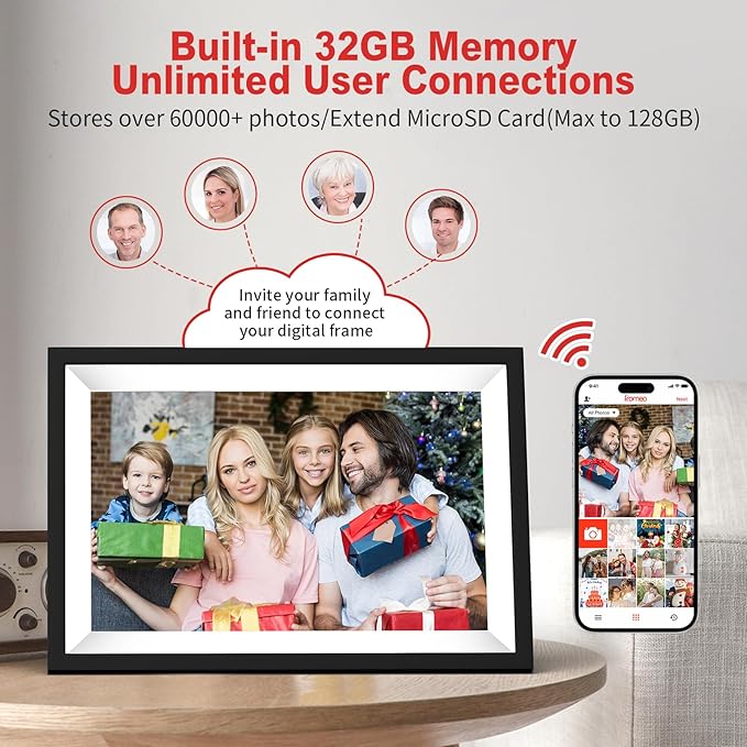 Frameo 10.1 Inch WiFi Digital Picture Frame with 1280x800 IPS Touch Screen Photo Frame Electronic, 32GB Memory, Auto-Rotate,Slideshow,Share Photos or Videos Instantly via Frameo App from Anywhere