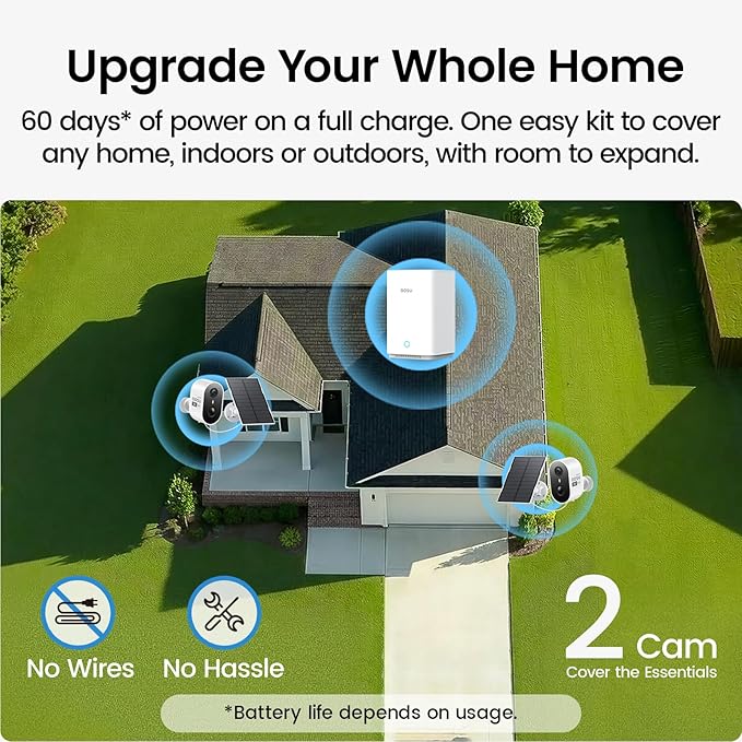 aosu Solar Security Cameras Wireless Outdoor Home System, True 2K HD, Cross-Camera Tracking, PIR + AI Human Detection, Color Night Vision, Local Storage, No Subscription Required, 2-Cam-Kit