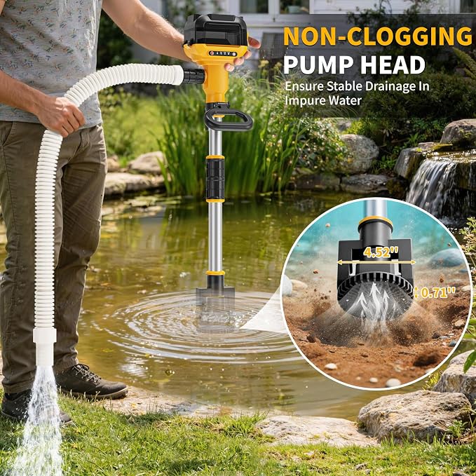 Stick Water Transfer Pump Compatible For Dewalt 20V Battery(NO Battery), 800GPH Portable Cordless Water Transfer Pump With Detachable Rod&37" Hose For Pond Garden Fountain Boat Livestock Tanks