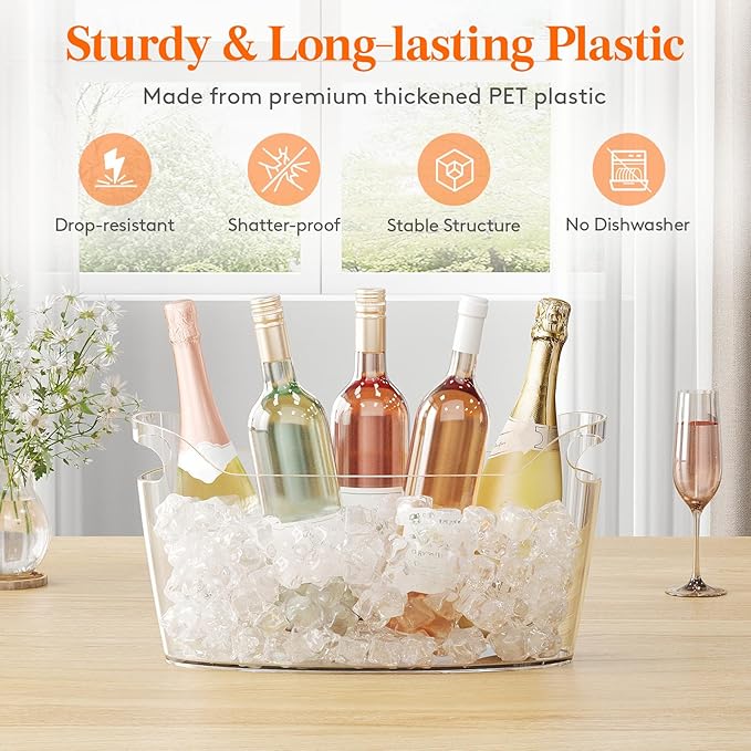 Lifewit 6.5L Ice Bucket for Parties, Large Beverage Tub with Scoop, Drink Cooler for Dirty Soda Bar, Portable Champagne/Wine/Beer/Juice Table Chiller for Outdoor Bar & Mimosa Bar Supplies