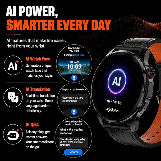 Smart Watch for Men with GPS, 1.46" AI Smartwatch, BT Call/Text Reply, Heart Rate/Sleep Monitor/Health Analysis, 100+ Sports Modes, 5ATM Waterproof Fitness Tracker for Android iOS – 2 Bands