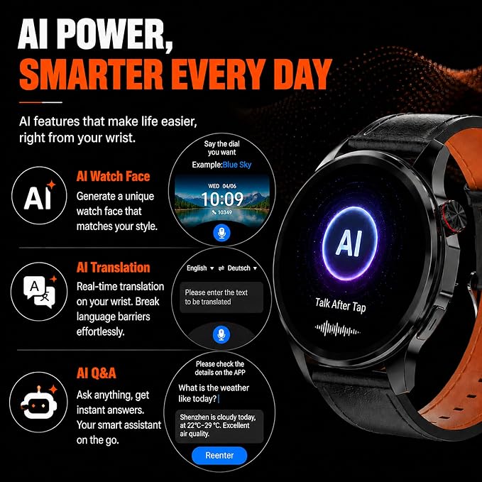 Smart Watch for Men with GPS Offline Maps, 1.46"AI Smartwatch, BT Call/Text Reply, Heart Rate/ Sleep Monitor/Health Analysis, 100+ Sports, 5ATM Waterproof Fitness Tracker for Android iOS – 2 Bands