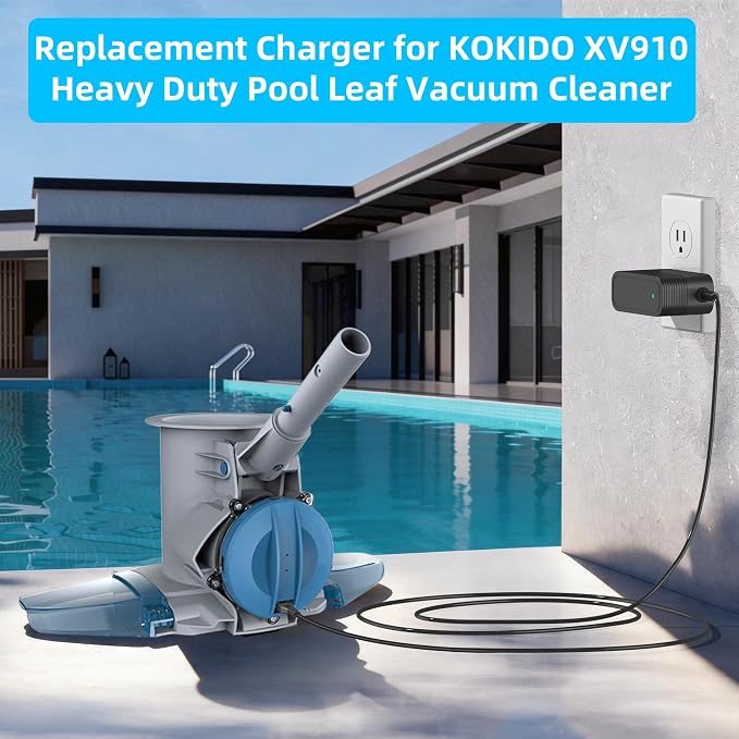 Charger for KOKIDO EV90 XTROVAC 910 Rechargeable Pool Leaf Vacuum 11.1V Battery, Heavy Duty Pool Leaf Vacuum Cleaner Power Cord Replacement